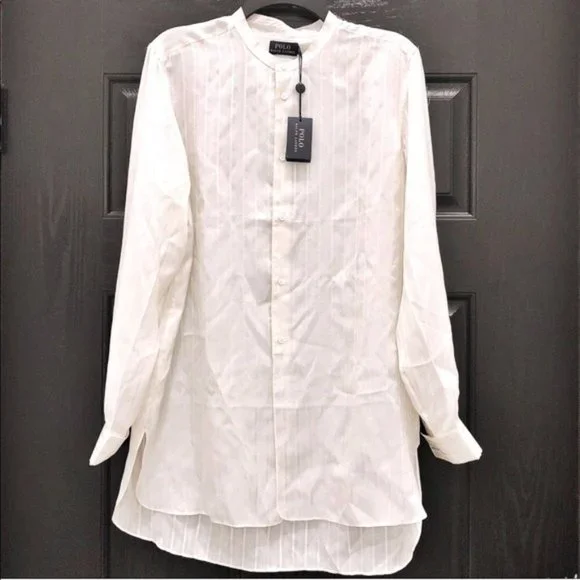 Polo Ralph Lauren 100% Silk Shirt Striped Band-Collar, Size XS New w/Tag - Picture 6 of 10